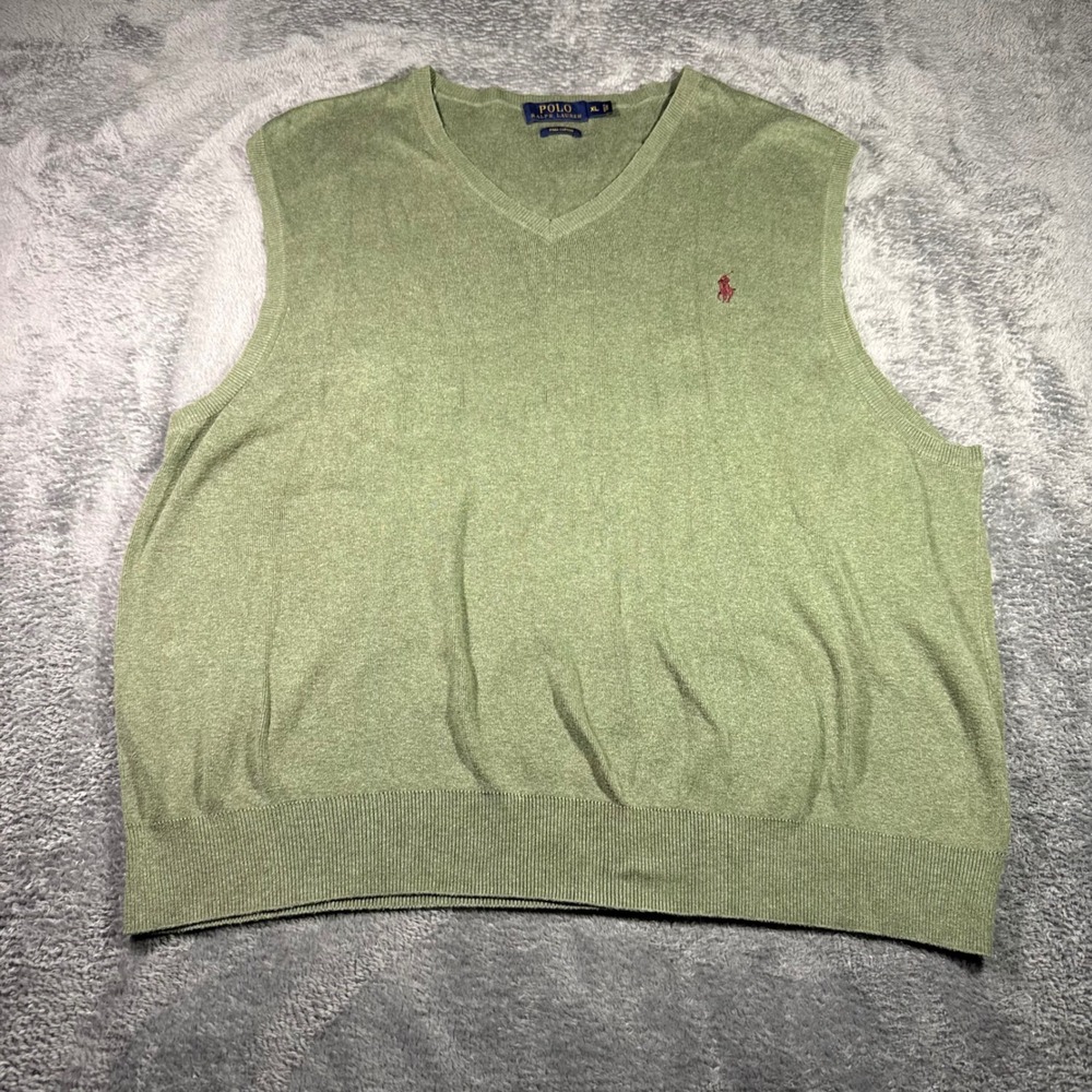 Polo Ralph Lauren Mens XL Sage Green Pima Cotton V-Neck Sweater Vest Pony Logo